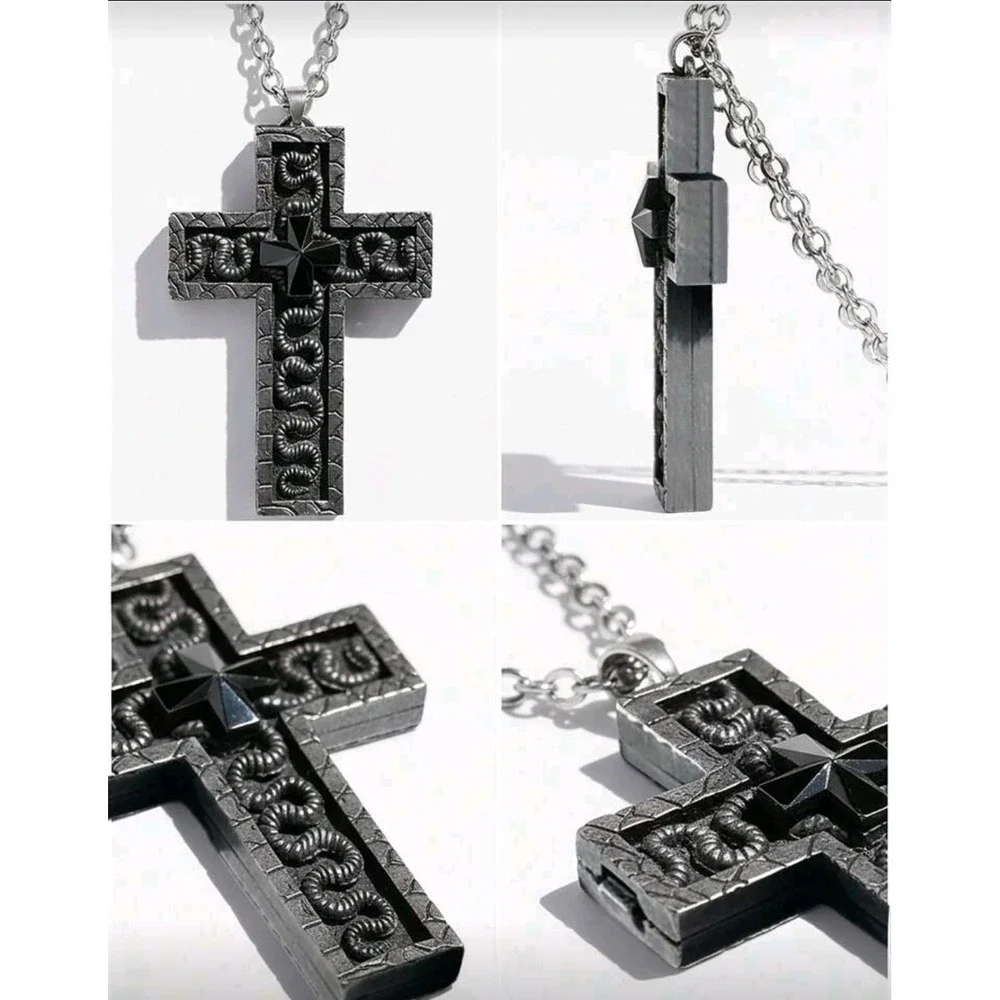 Gothic Serpent Cross Pendant Necklace Stainless‎ Steel Mens Womens